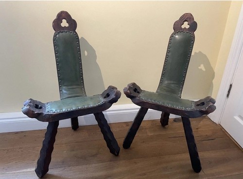Pair vintage brutalist carved - pair,